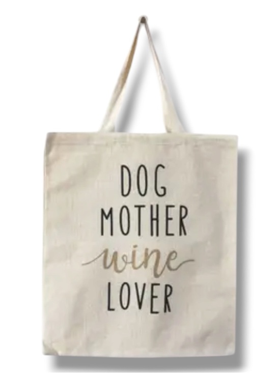 Mabelle Handbags - Dog Mother Wine Lover Canvas Tote Bag - Cream